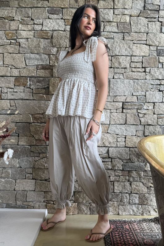 Nonni Gingham Bandeau Cami Stone